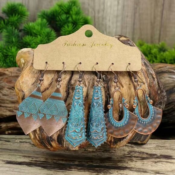 NEW … Set Of 3 Boho Vintage Earrings - Picture 1 of 3